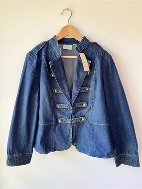 Denim Military Band Napoleon Style Jacket With Epaulets Chico’s L